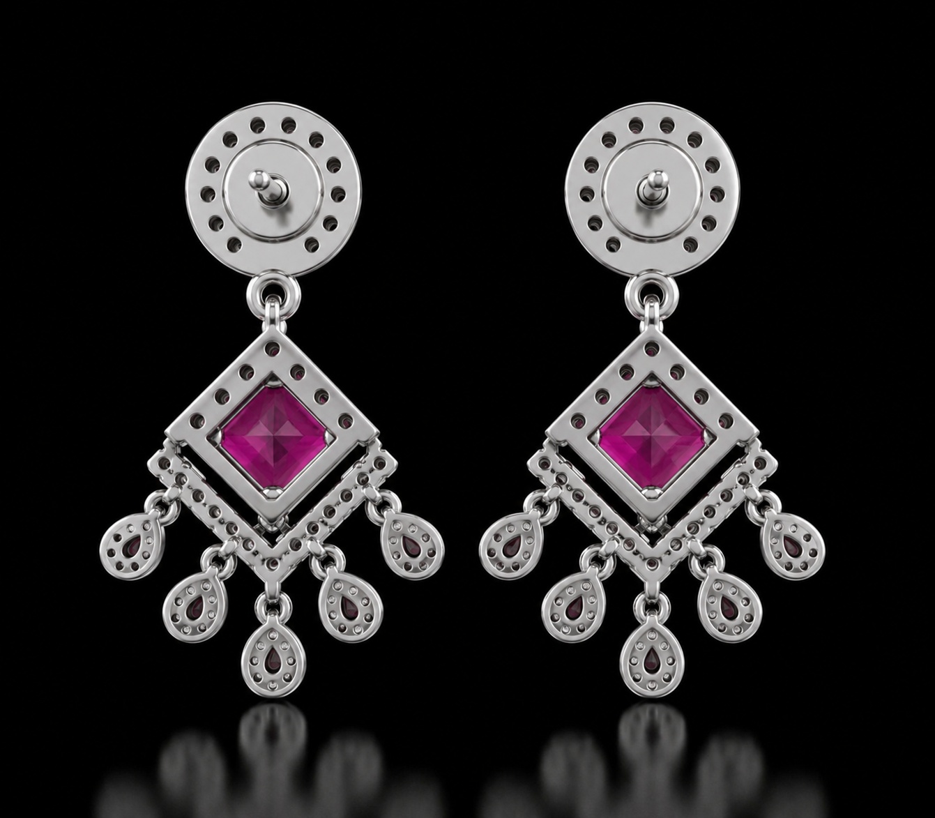 Pink Crystal Diamond-Style Chandbali Earrings